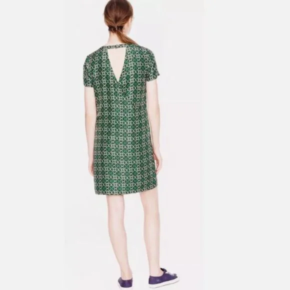 J. Crew Cutaway Back Green Navy Silk Swoop Dress in Latticework Medallion - 0 - Picture 4 of 12